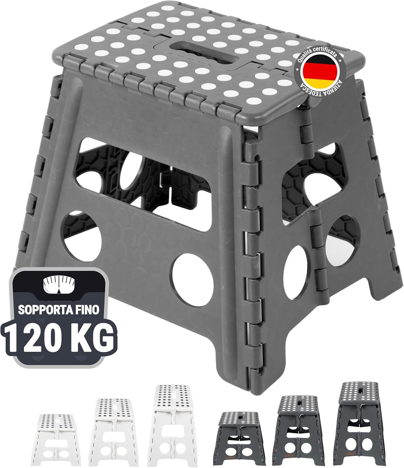 ZOLLNER Sgabello pieghevole - altezza 30 cm - sedia pieghevole - scaletta - per adulti o bambini - cucina, bagno, campeggio, stanza - colore grigio