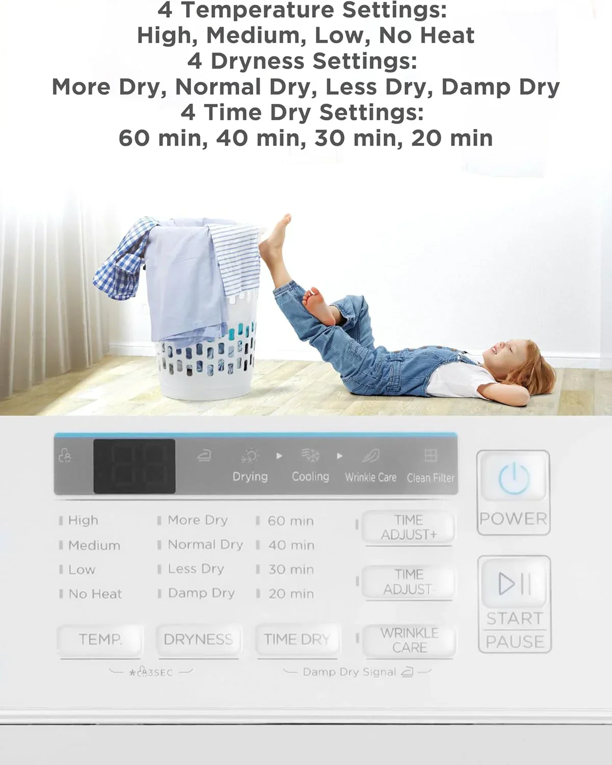 Compact Clothes Dryer 1.5 Cu. Ft. 850W Electric Dryer 120V Vented Dryer Stainless Steel Drum