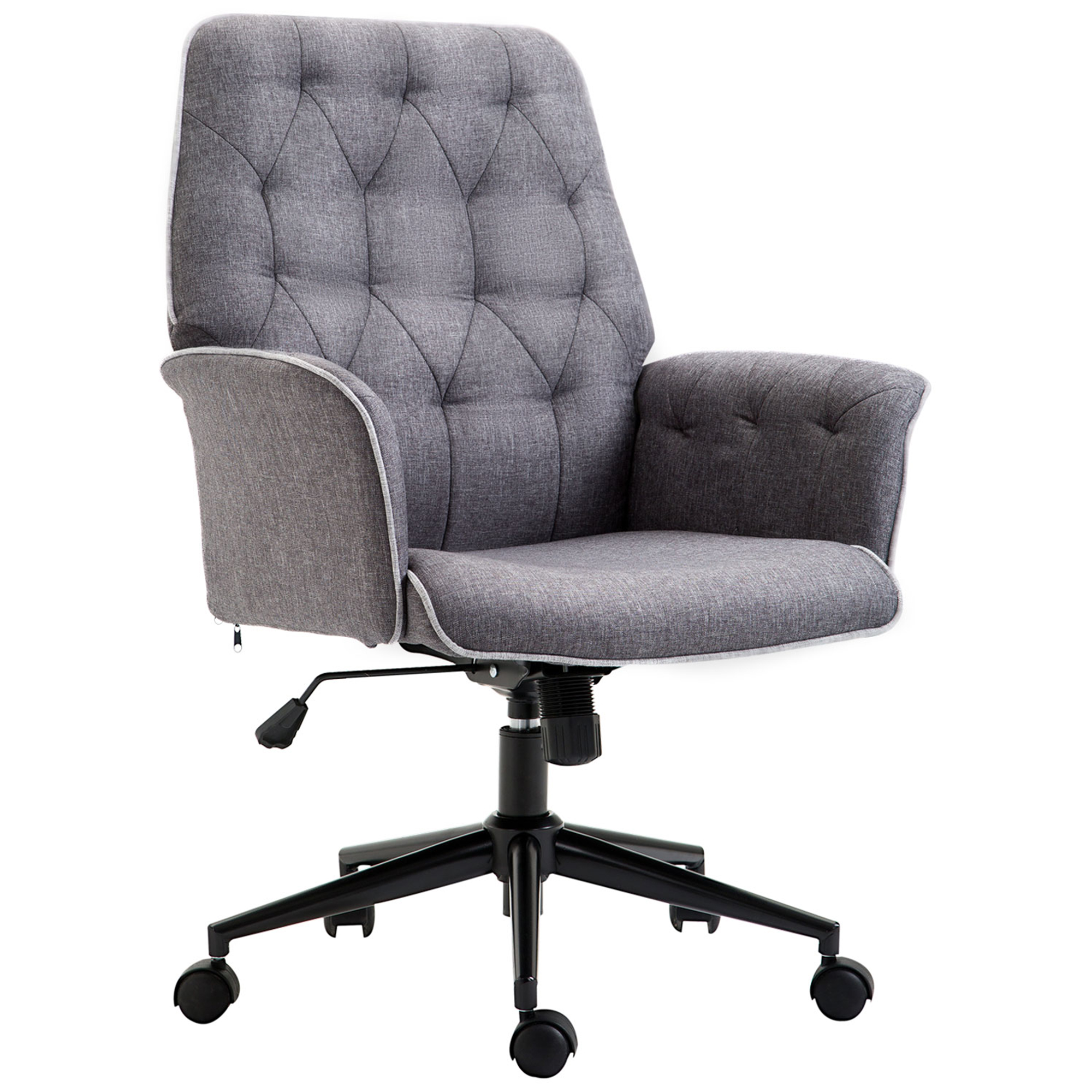 HOMCOM Bürostuhl mit Wippfunktion Drehstuhl Home-Office-Stuhl höhenverstellbarer Schreibtischstuhl Computerstuhl Arbeitsstuhl mit Armen 360°-Drehräder Schaumstoff Dunkelgrau 66 x 69 x 89,5-97 cm