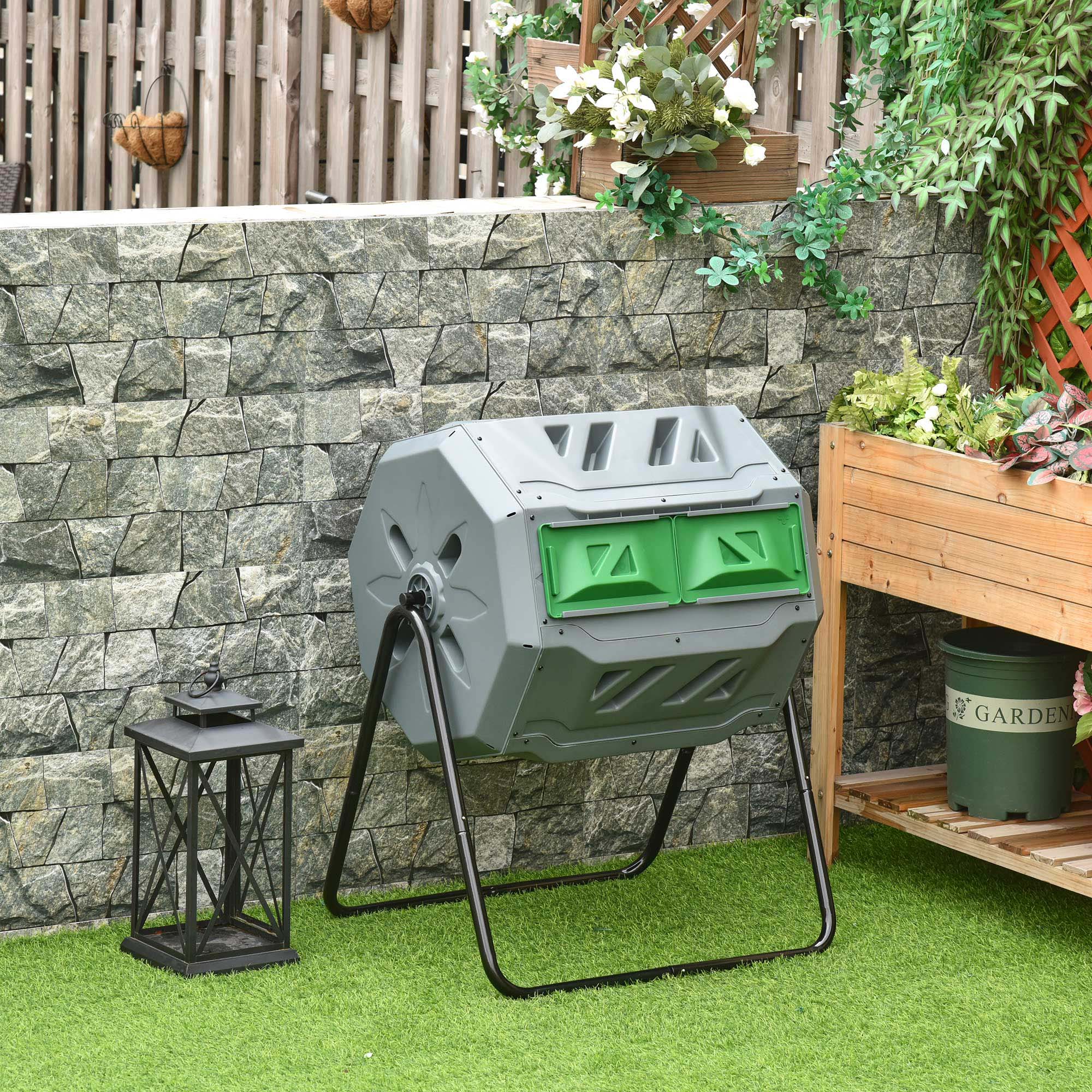 Outsunny compostvat 2 kamers 360�� draaibaar