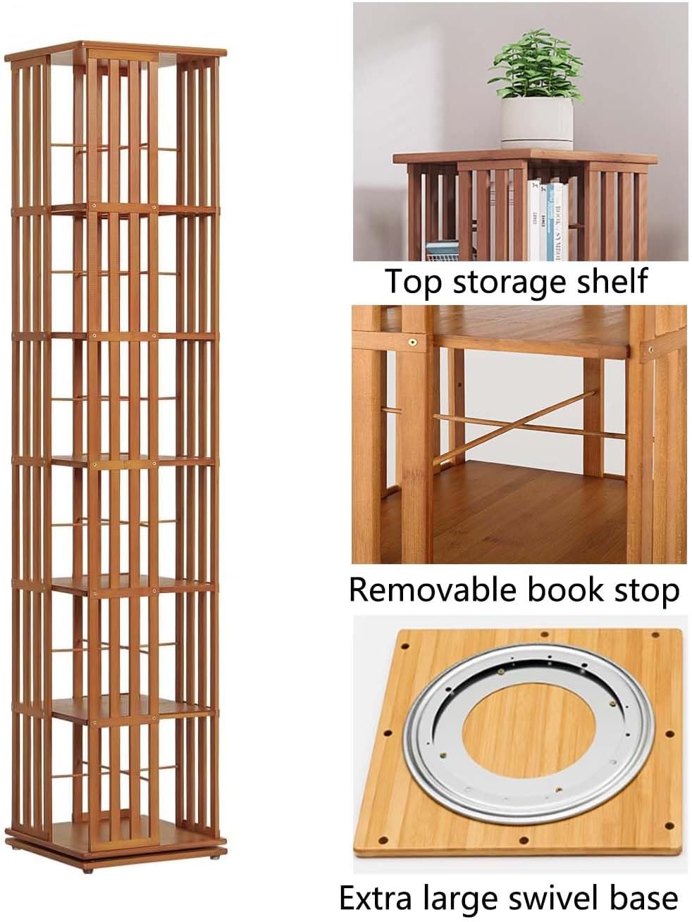 Libreria Girevole a 6 Livelli, Scaffali per Libri con Reggilibri Staccabili, Mobile di Stoccaggio Angolare Scaffale da Espositore per Casa Ufficio