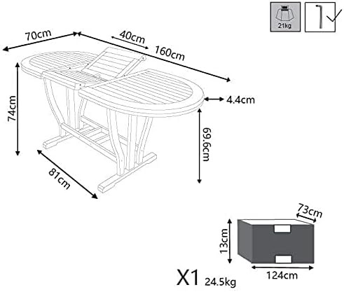 milani home TURRIS 120/160 Solid Acacia Wood Extendable Garden Table