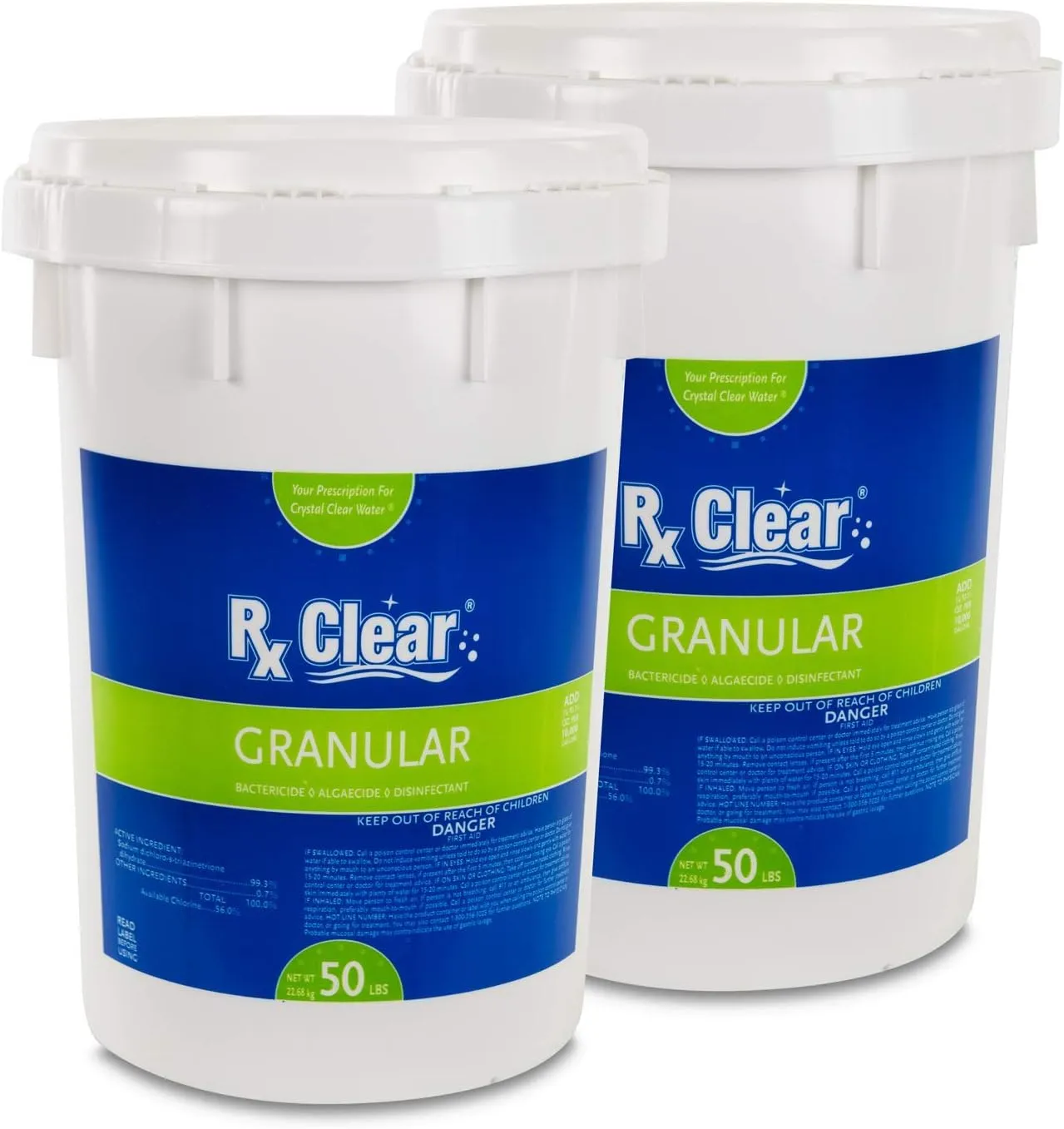 Clear Stabilized Granular Chlorine | One 50 Pound Bucket | Use As Bactericide, Algaecide, and Disinfectant in Swimming Pools and Spas | Fast Dissolving and UV Protected