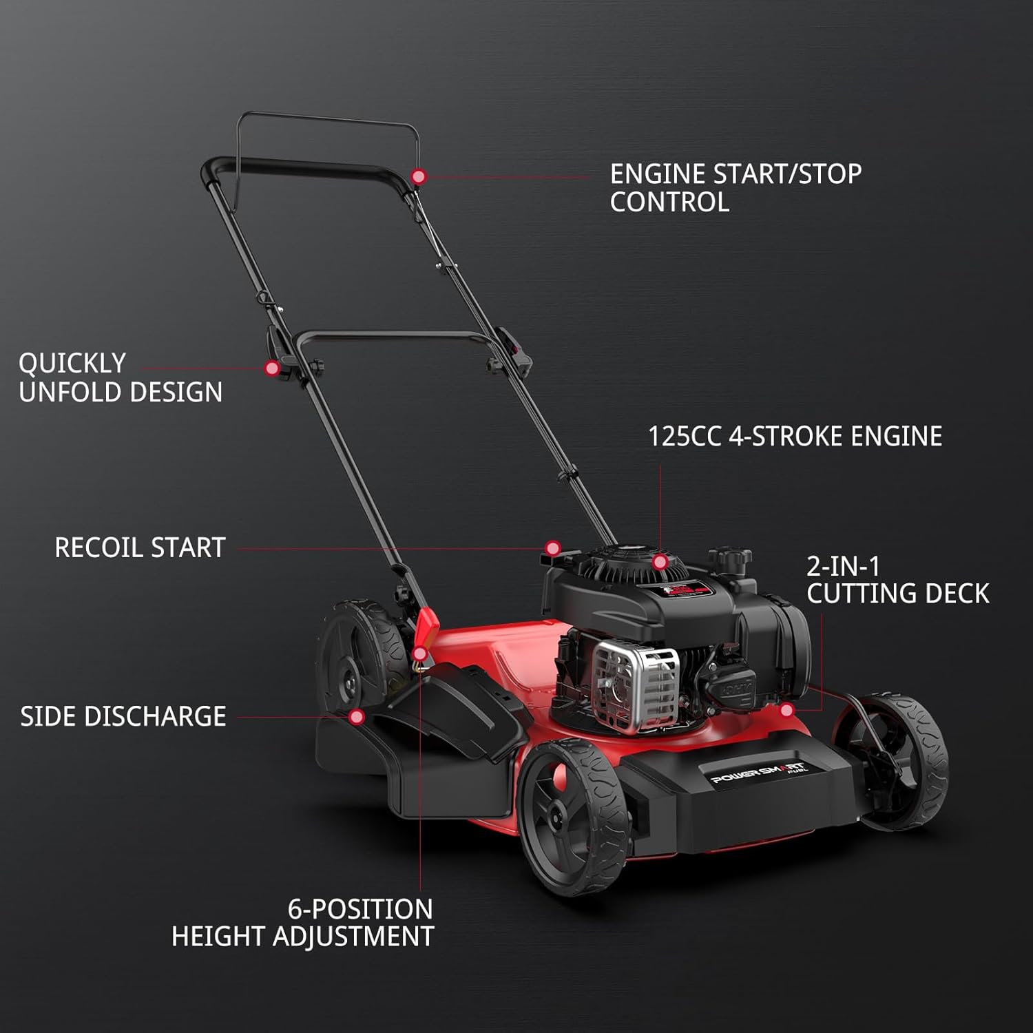 PowerSmart 21 in. Gas Lawn Mower with 125cc Briggs and Stratton E300 Engine  2-in-1 Push Mower with Mulching & Side-Discharge