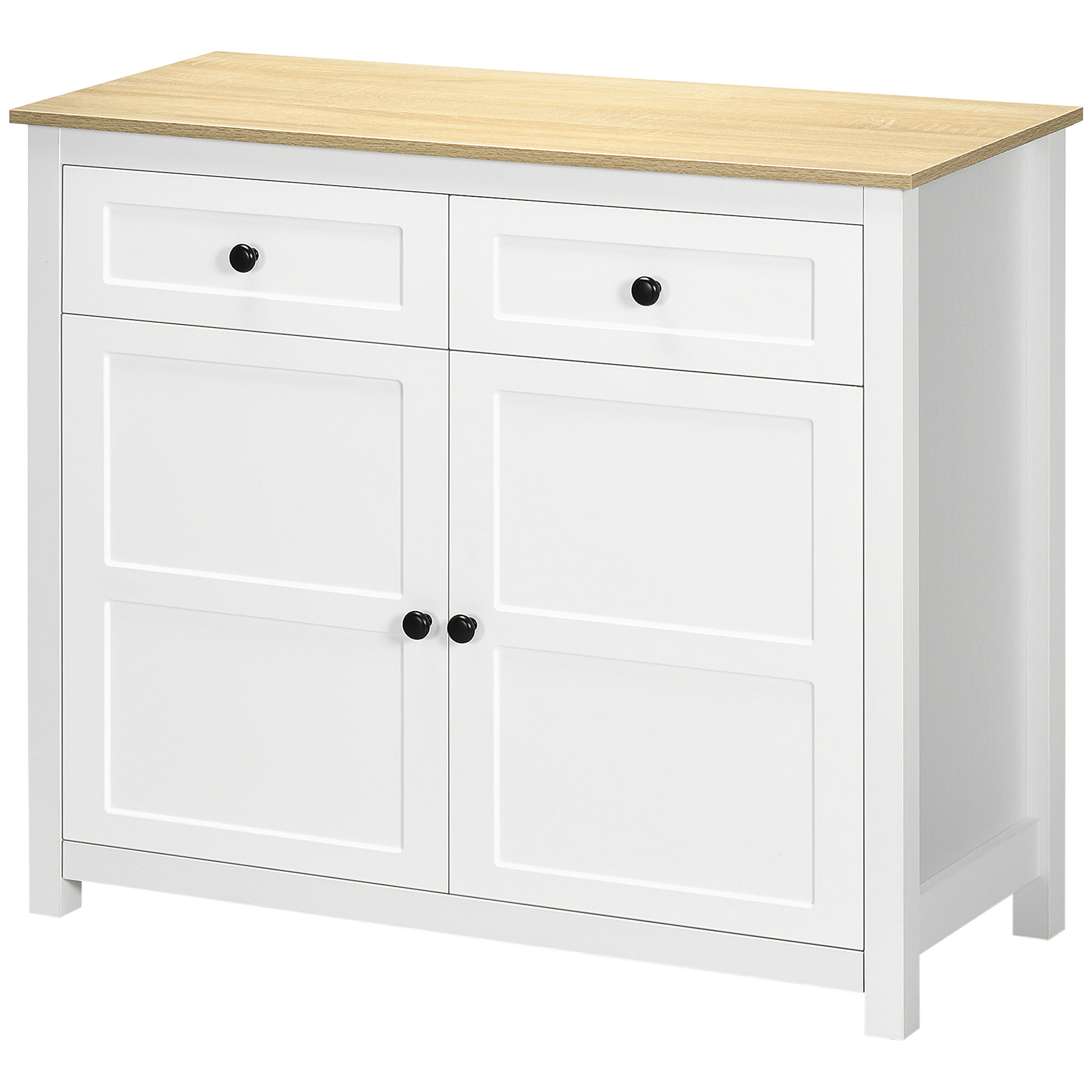 HOMCOM Kommode Aufbewahrungsschrank 2 Türen mit höhenverstellbarem Regal 2 Schubladen 100 x 40 x 85 cm Weiß und Holzoptik