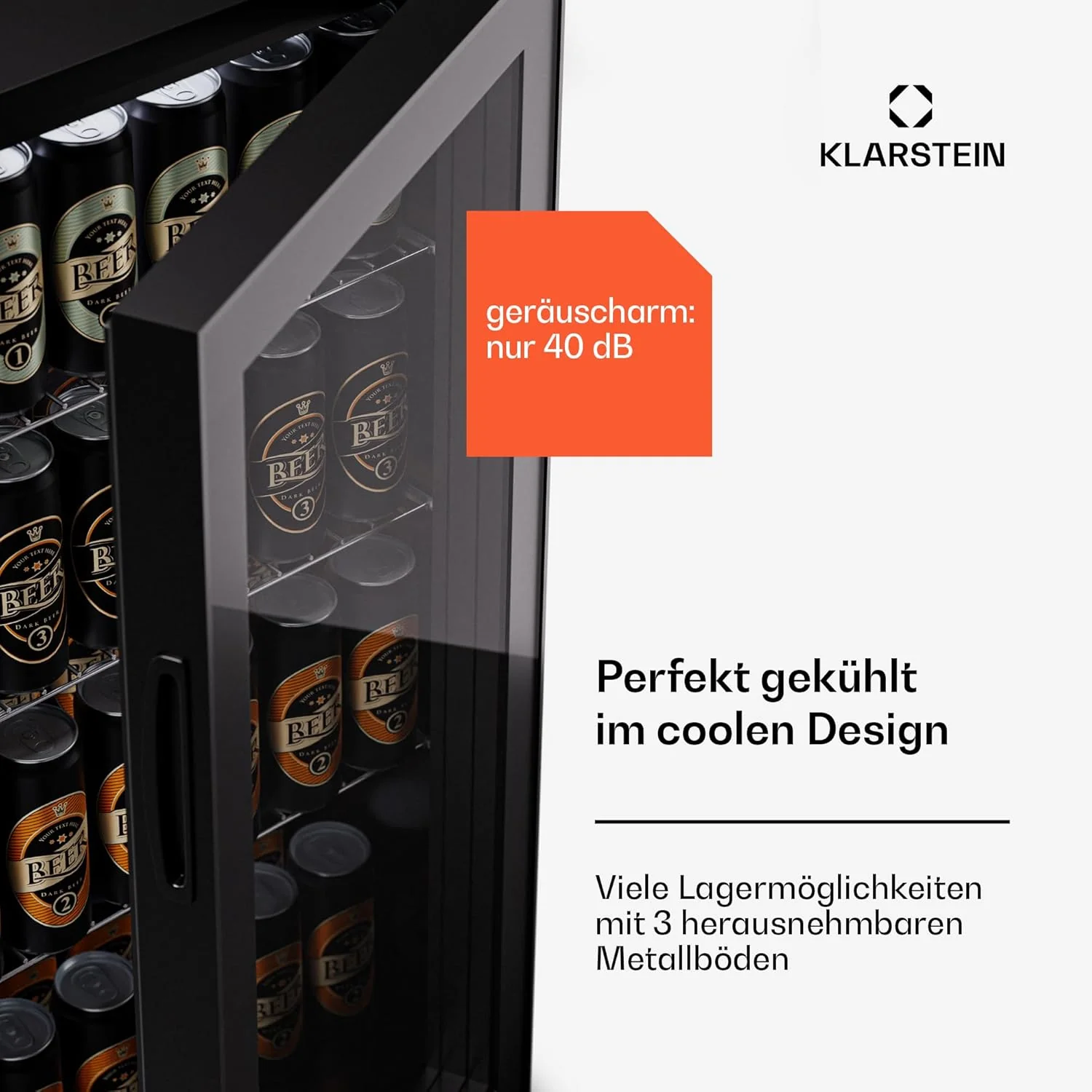 Klarstein Mini Koelkast met Glazen Deur voor Kamer, Drankenkoelkast met Verstelbare Planken, Klein 80 Liter, Indoor/Outdoor Koelkast Stil