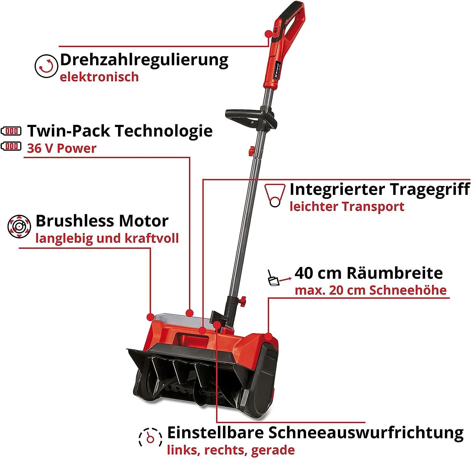 Akku-Schneefräse GE-ST 36/40 Li E-Solo, 36 V, 40 cm Arbeitsbreite, für 20 cm Schneehöhe, ohne Akku und Ladegerät