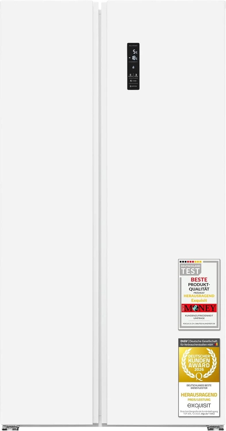 Exquisit SBS546-040D Side-by-Side Kühlschrank, 442 L, No Frost, Weiss