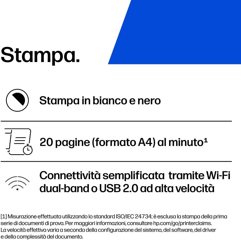 HP LaserJet M140w 7MD72F, Stampante Multifunzione Laser A4, Monocromatica, Stampa Fronte e Retro Manuale in Bianco e Nero, 20 ppm, Wi-Fi, Smart, Bianca