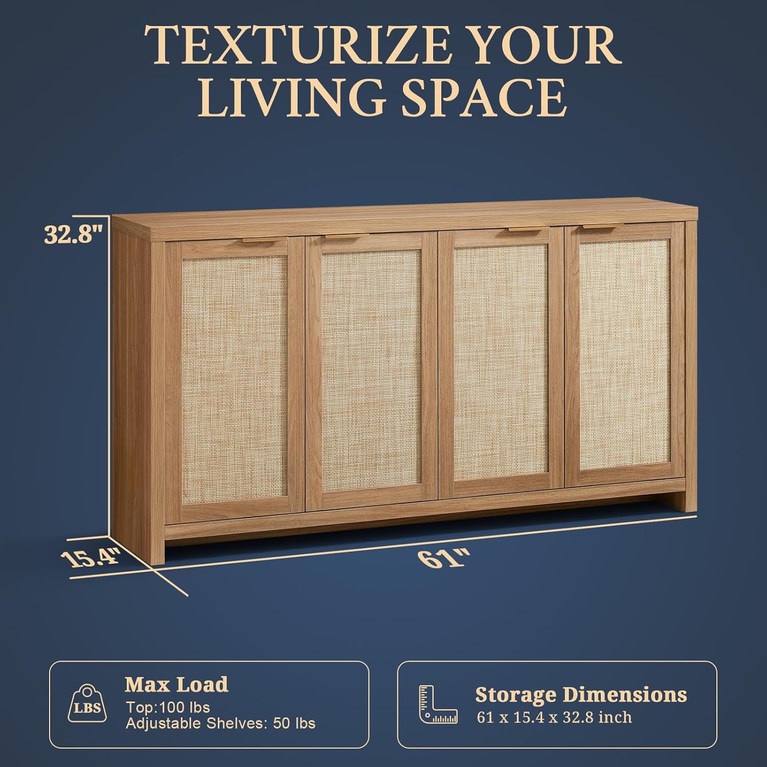 4-Door Storage Sideboard Cabinets with Adjustable Shelves