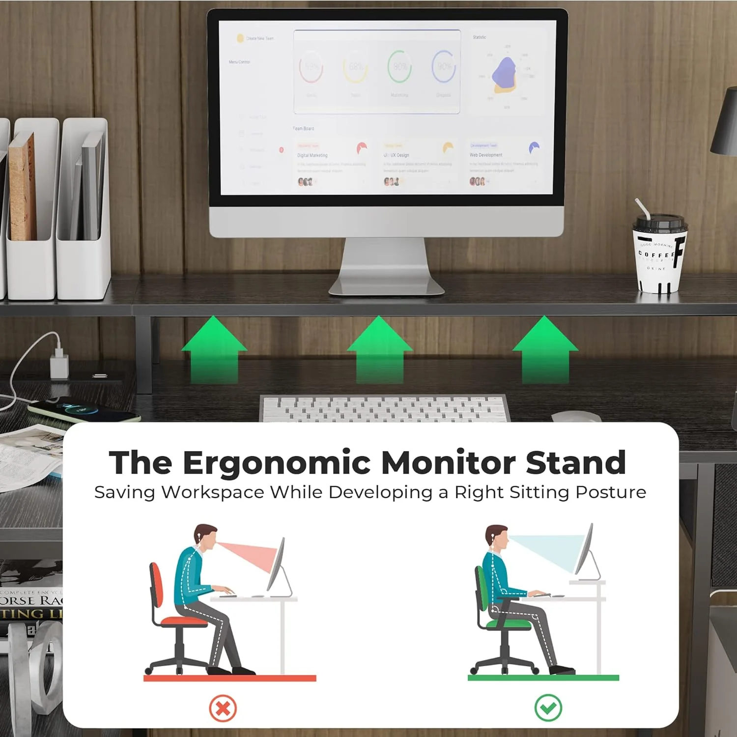 SUPERJARE L Shaped Gaming Desk with LED Lights