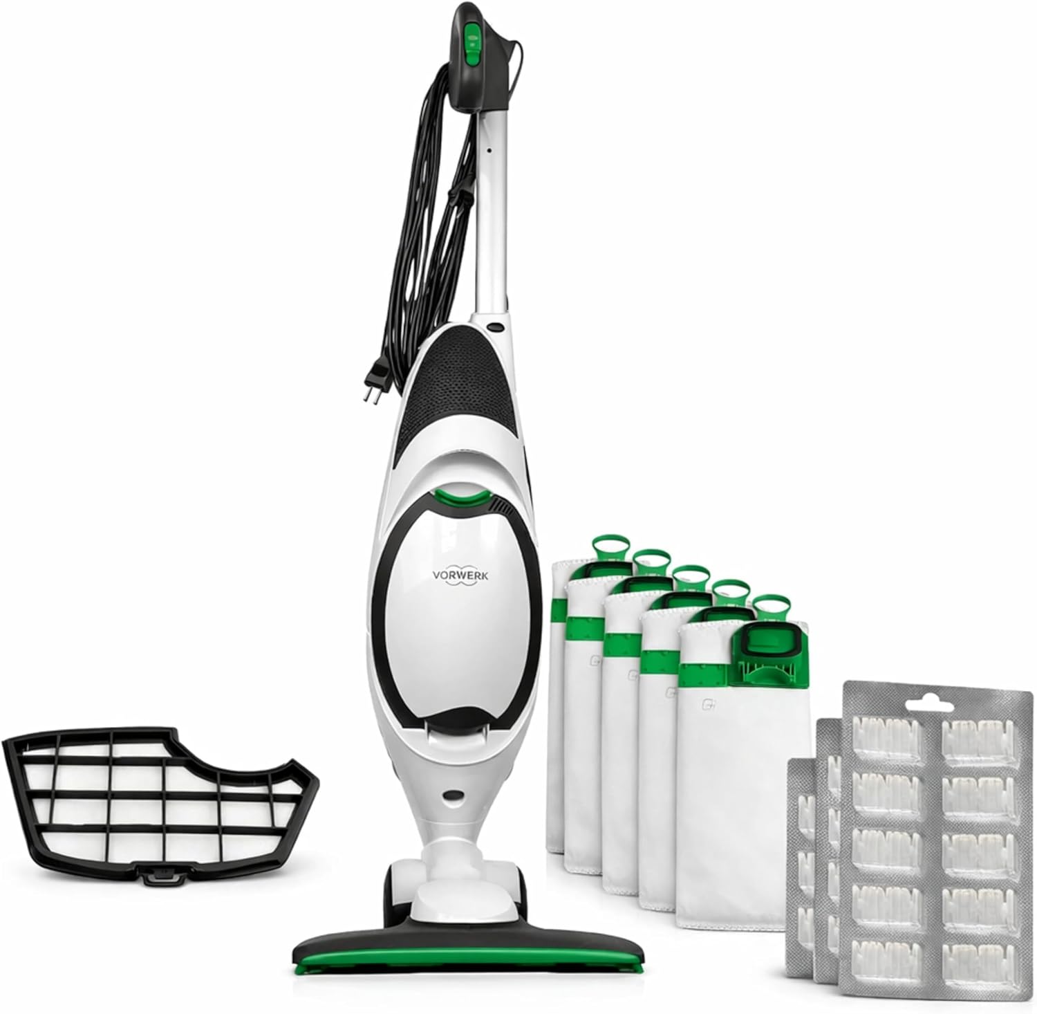 Aspirapolvere FOLLETTO VK150 + 12 SACCHETTI + PROFUMINI + GRIGLIA, Con Motore 60.000 giri/min, Emissione Polveri 0,0001 mg/m³, Sacco 2,5 L, PESO: 3 Kg