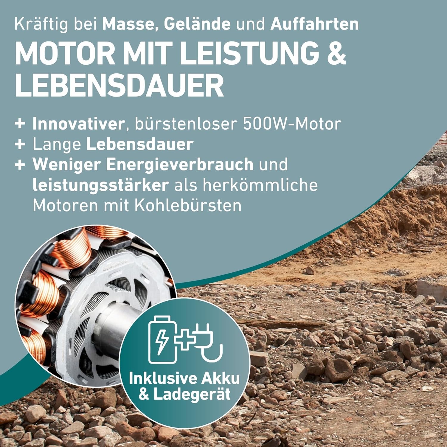 Elektrische Schubkarre mit Akku I 100L Mulde I 260kg Traglast I 500W I 40V Li-ion mit 6000mAh