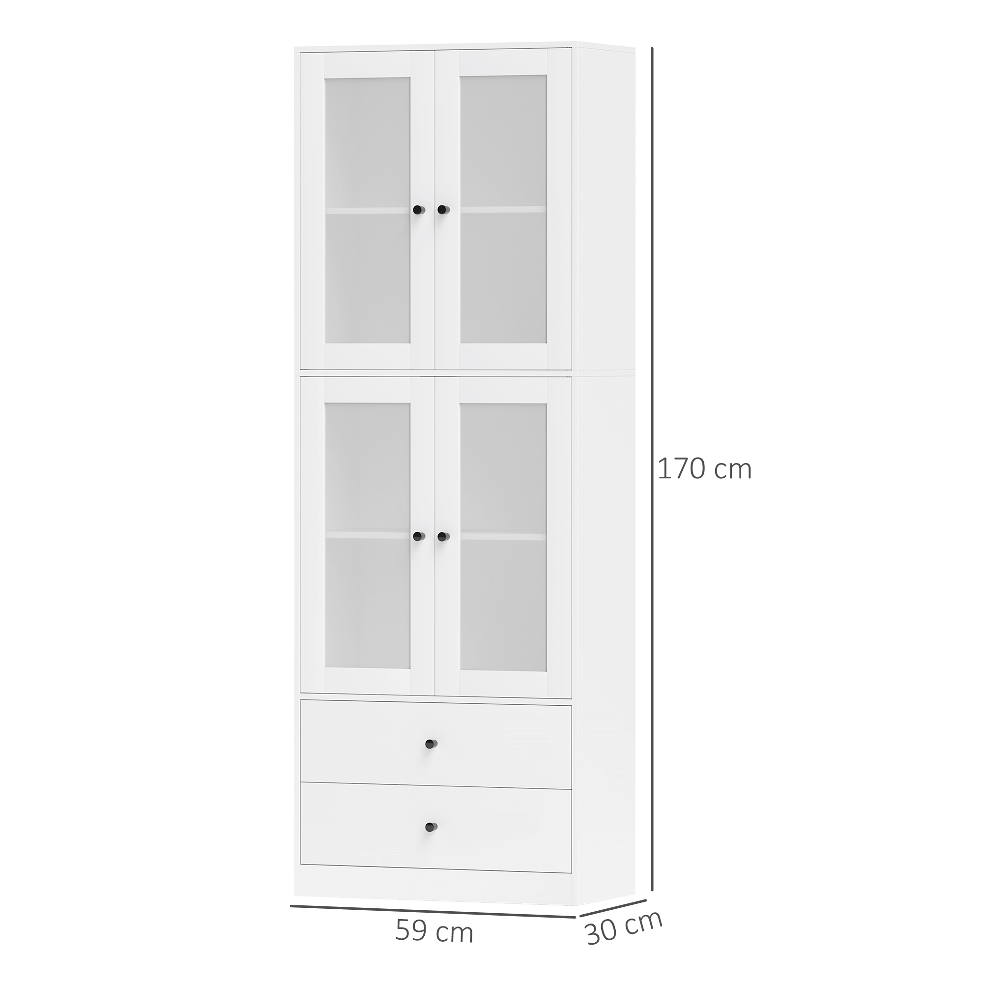 Keukenkast met Lades en Glazen Deuren, Melamine Oppervlak, Wit