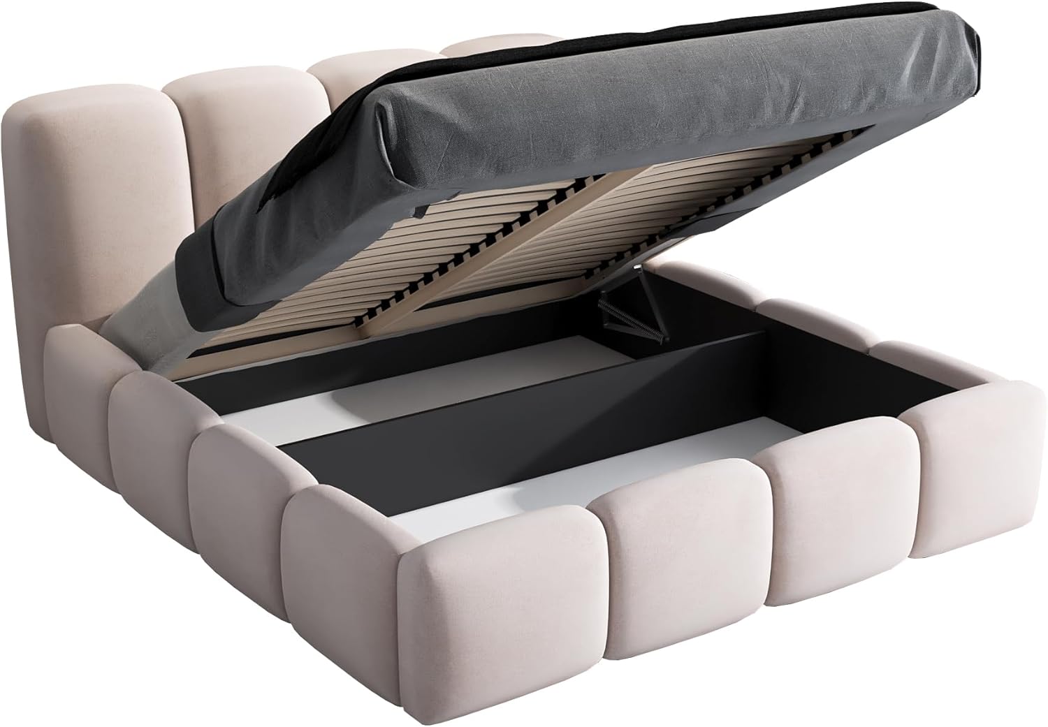 A&J MöbelLand Polsterbett 180x200 mit Bettkasten und Lattenrost – DONA, Bett mit Matratze und Stauraum in Dunkelgrau