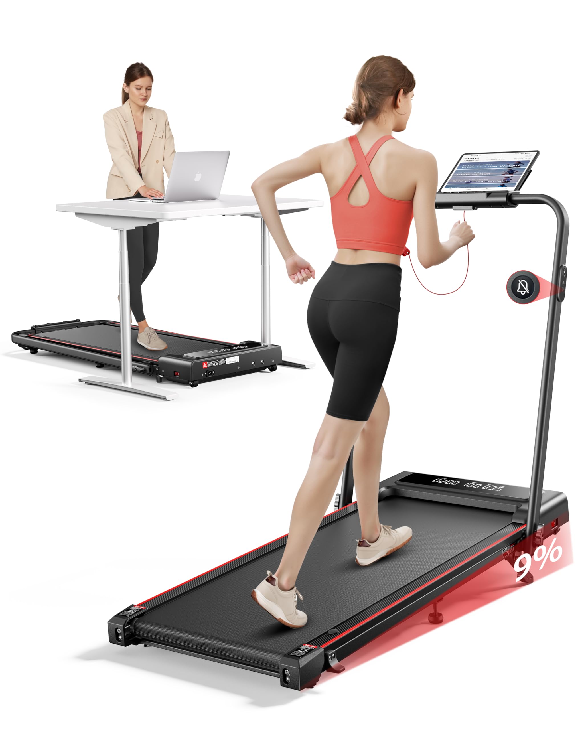 Toputure TP4 Laufband für Zuhause 4 in 1 12 km/h 9 % Steigung 2,5 PS klappbar Walking Pad mit LED-Anzeige und Fernbedienung