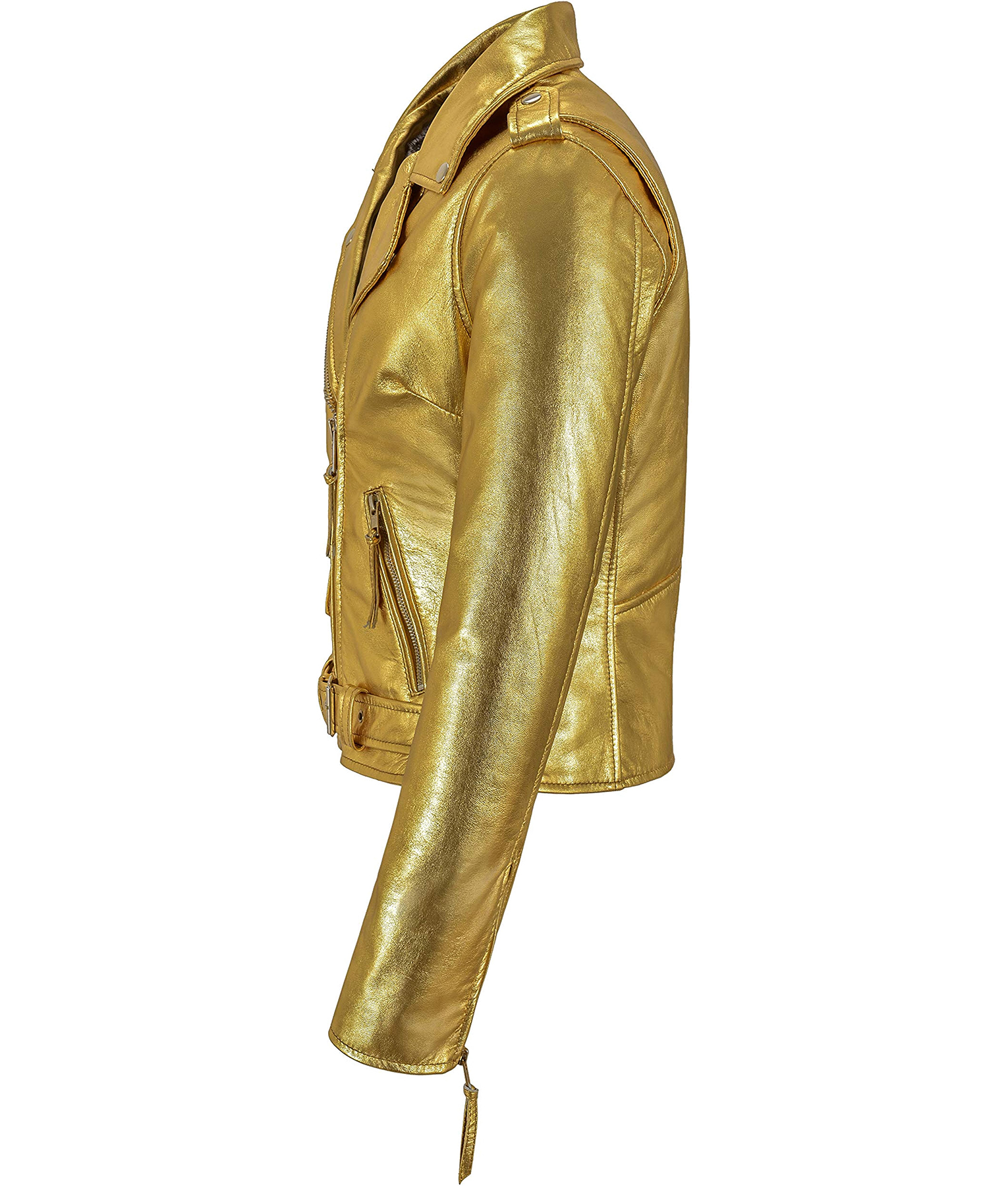Gold Metallic Biker Leather Jacket