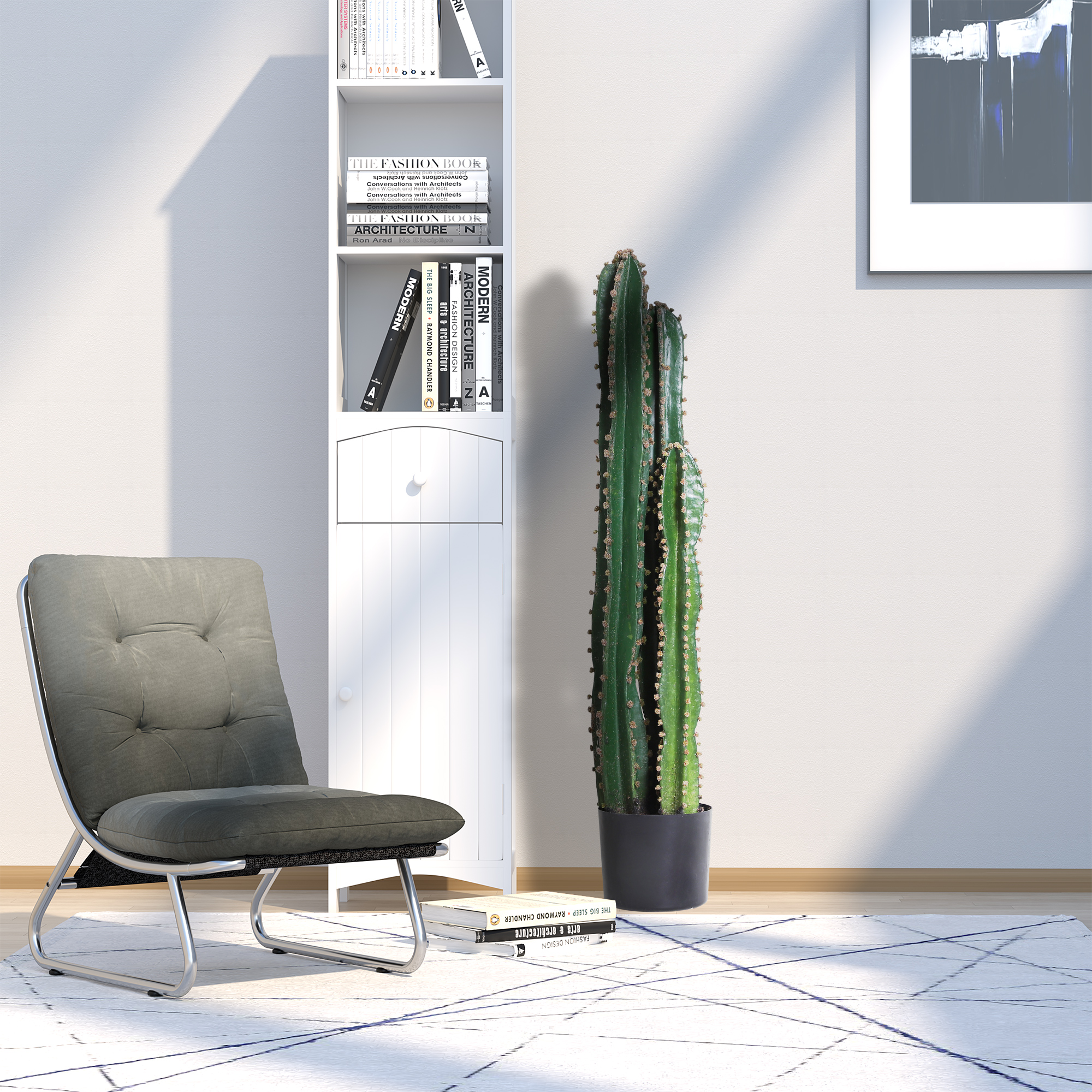 Outsunny Kaktus künstlich sehr realistisch große künstliche Pflanze Abm. Ø 17 x 98H cm Grün