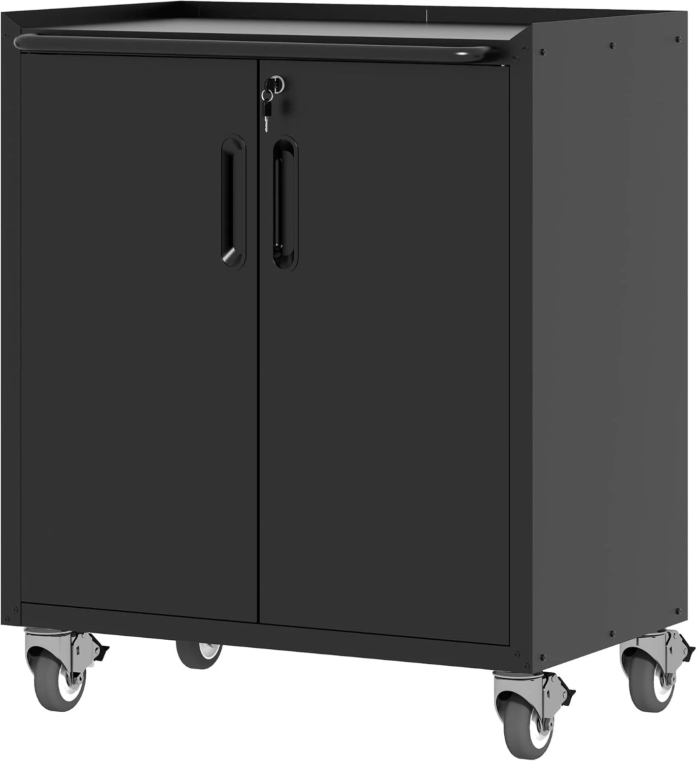 BIZOEIRON Werkzeugschränke, Schwarz, Werkzeugschrank, Metallschrank mit Rädern, Garagenschrank mit 2 Türen, Rollender Werkstattschrank