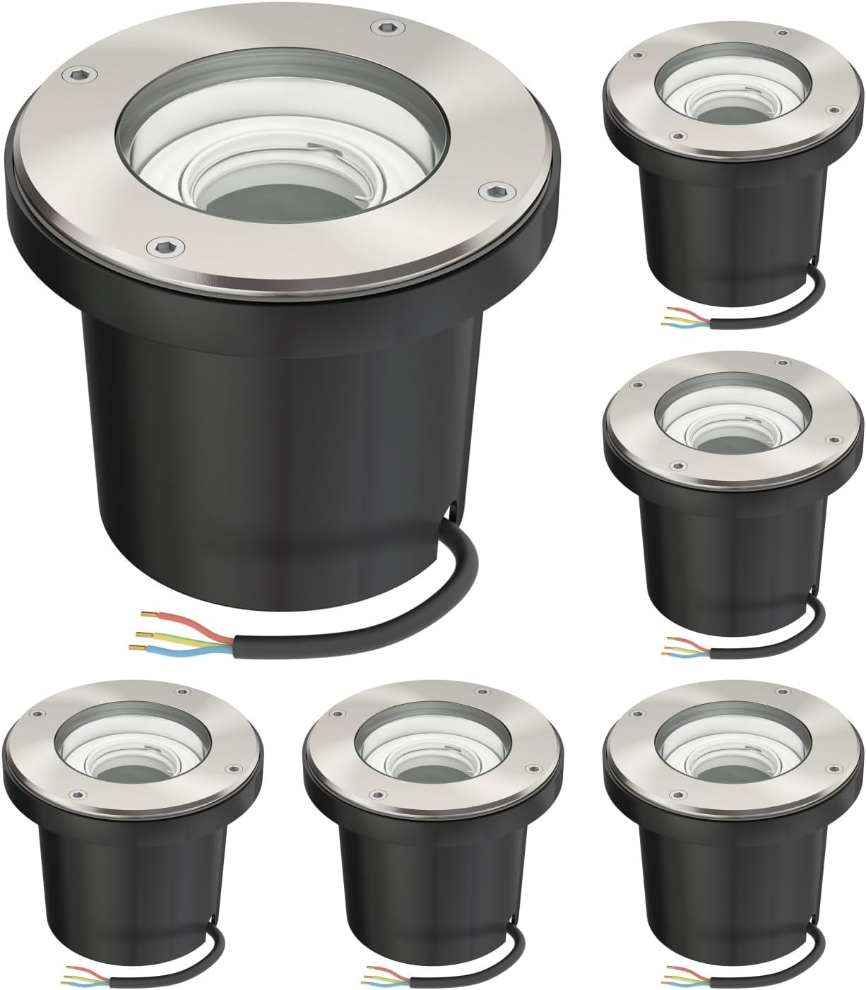 ledscom.de Boden-Einbauleuchte BOFU, Outdoor, IP67, schwenkbar, edelstahl, rund, 150mm Ø, 1x GU10 max. 15W, 6 Stk.