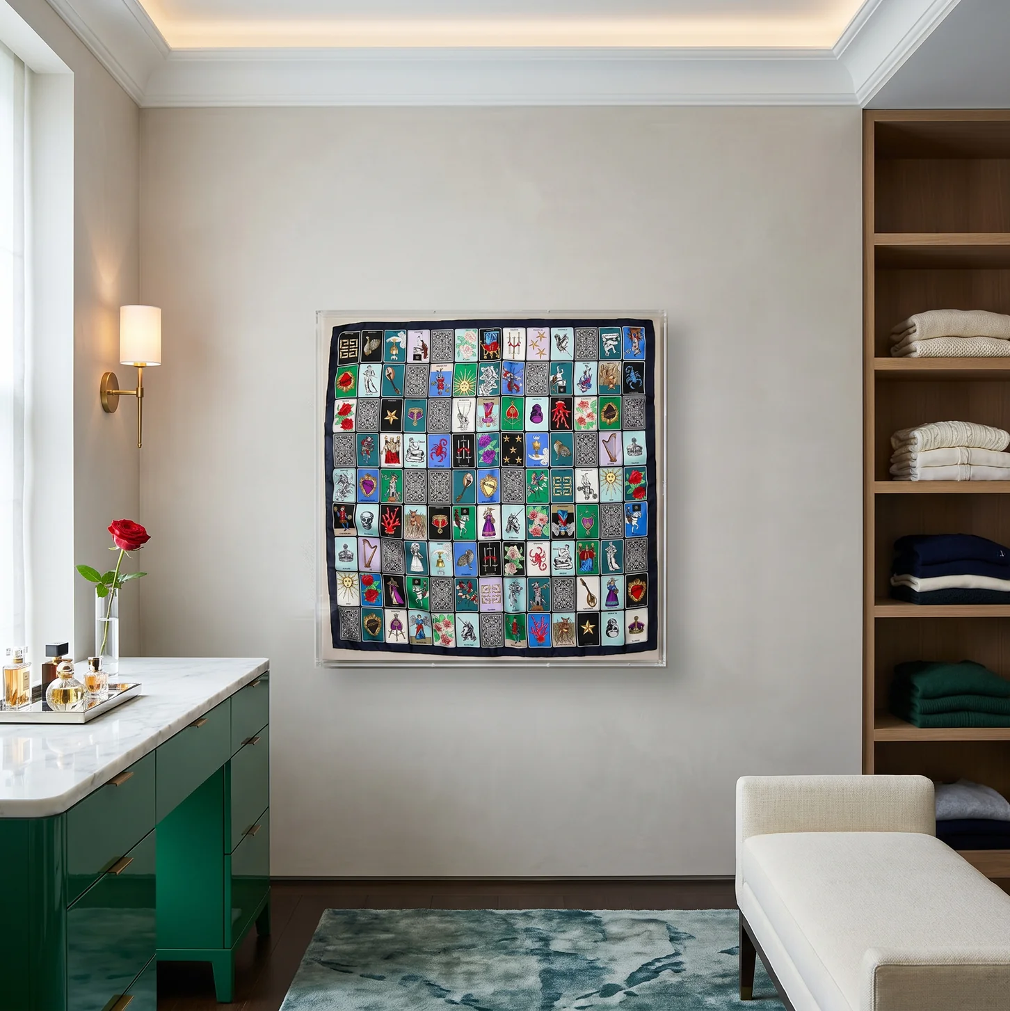 Framed Givenchy Tarot Card Silk Scarf in a 36x36x2