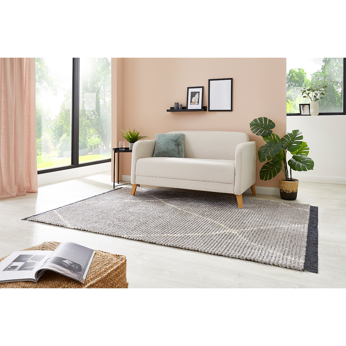 HOMCOM Hochflorteppich mit Fransen Hell-Grau 170 x 120 x 2,1 cm