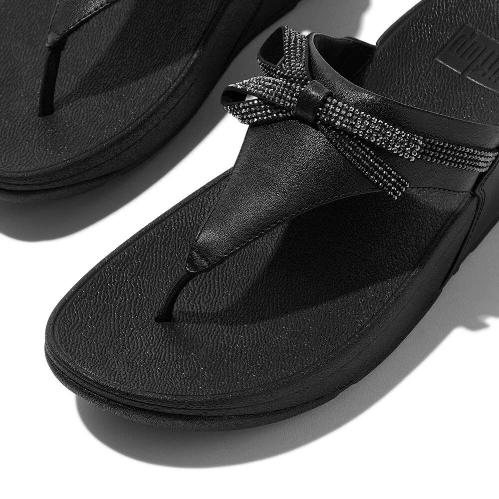 FitFlop Lulu Leder Zehenstegsandalen mit Schleife Schwarz