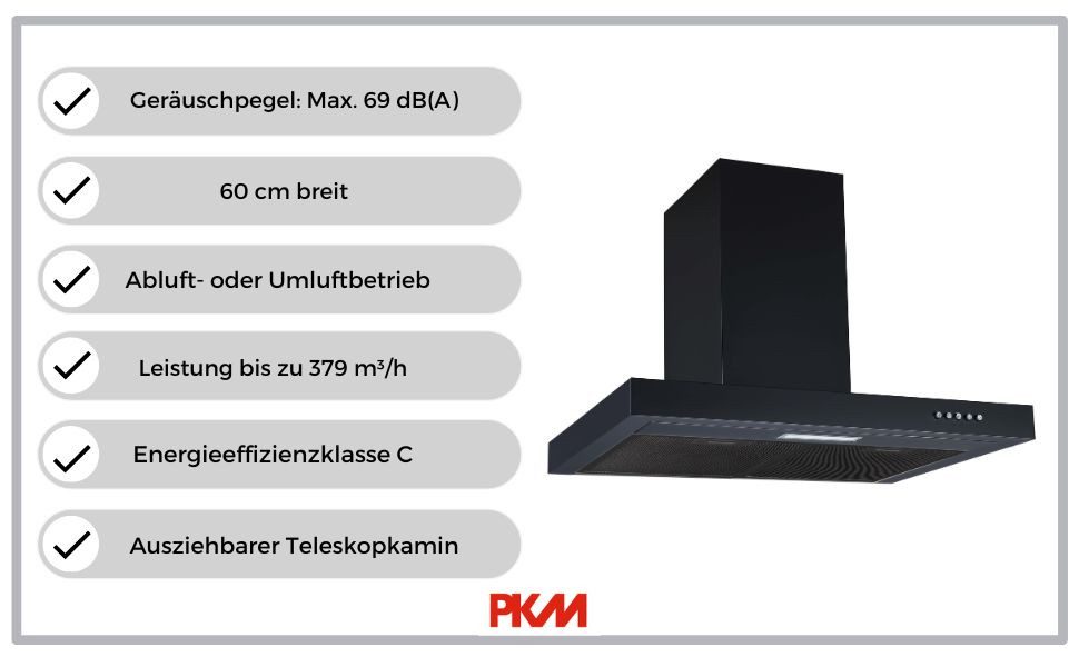 Wandhaube PKM 6004BH Dunstabzugshaube, 60 cm, schwarz