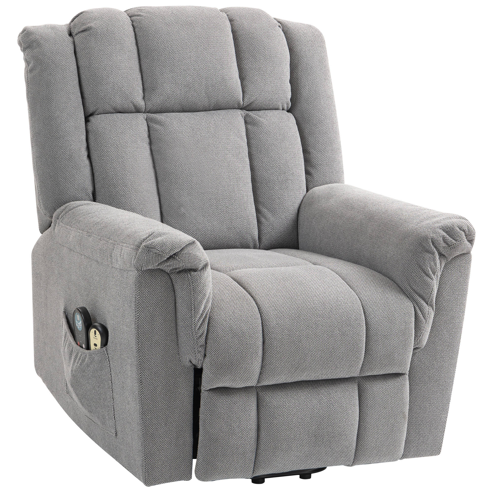 HOMCOM Powerlift-Sessel, Massagesessel mit Wärmefunktion, Polstersessel mit Fußstütze, Seitentasche, Stoffbezug, Dunkelgrau