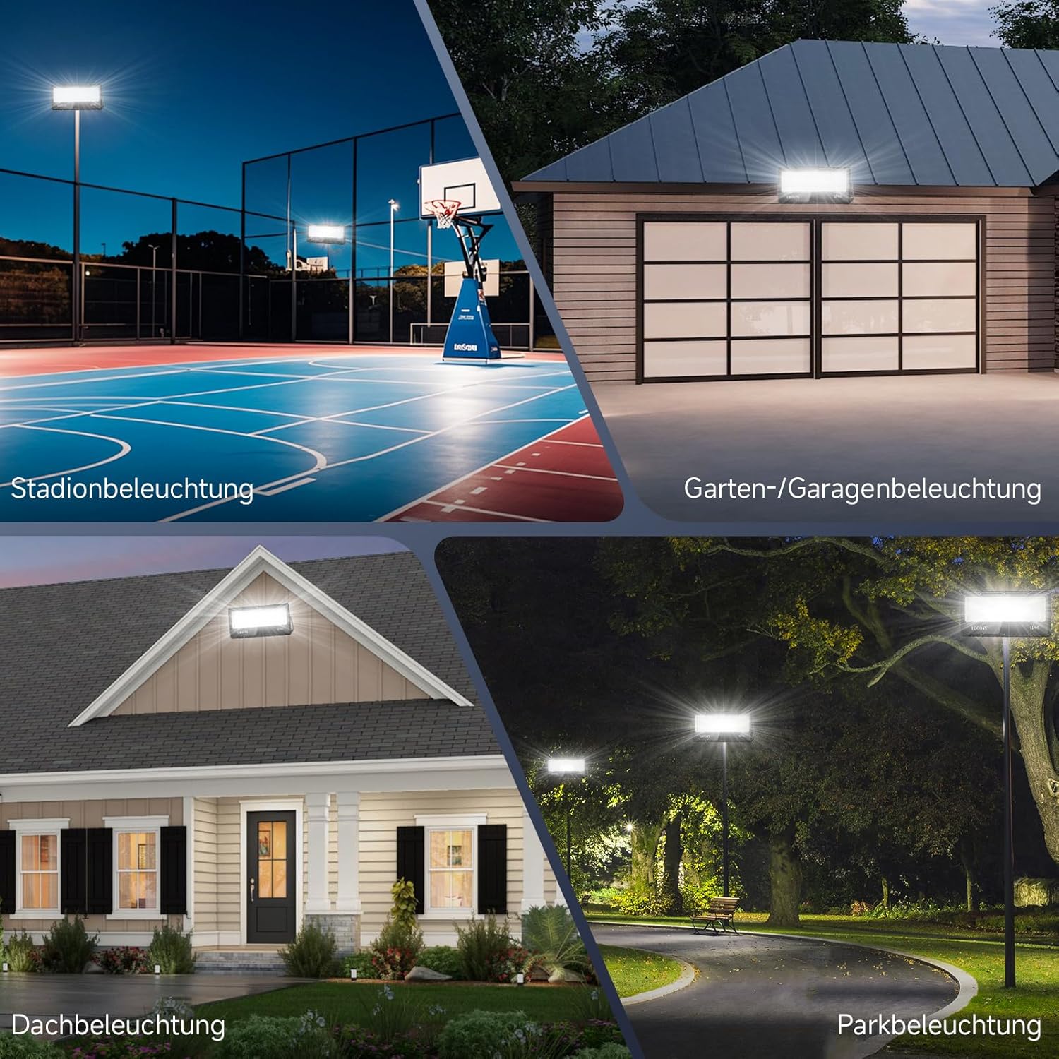 LED Strahler 1000W 100000LM Fluter Flutlicht Außenstrahler - 2Pcs 6500K Kaltweiß Superhell Scheinwerfer Wandleuchte, IP65 Wasserfest Innen- Außenbeleuchtung für Garten Hof Garage Hotel Rasen