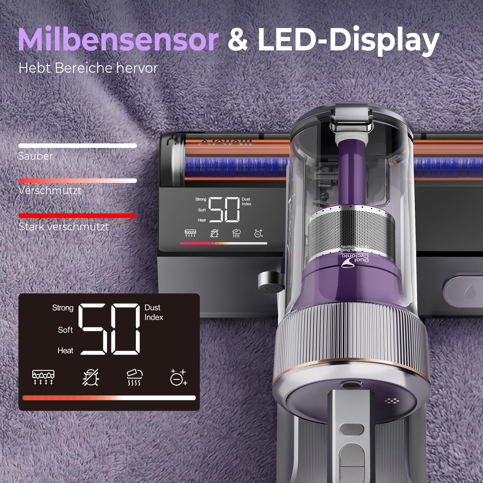 Milbensauger BX8 Pro 600 W 17 kPa Saugkraft UV-C-Desinfektion 65 °C Graphen-Heiztechnologie für Matratzen und Sofa