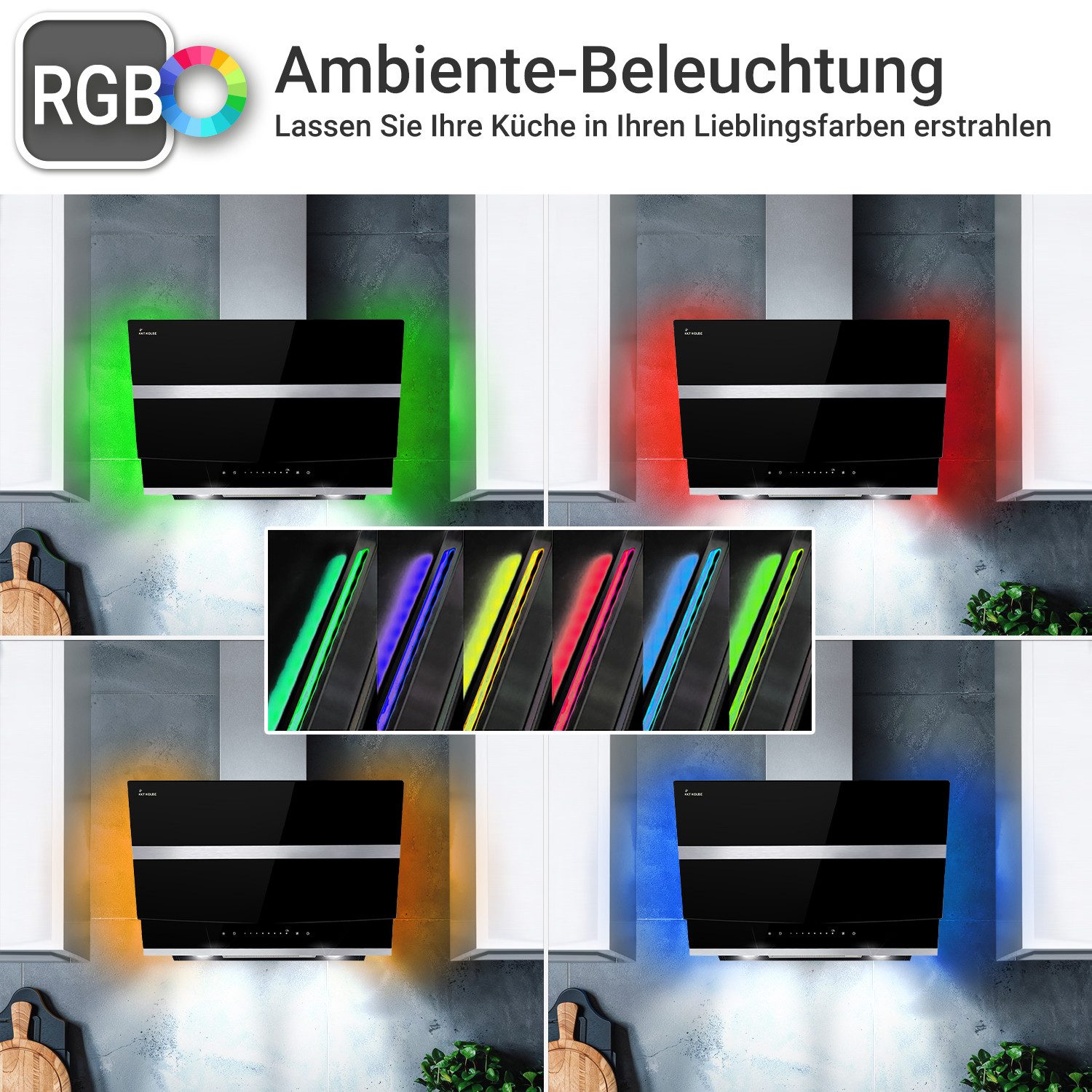 Wandhaube Dunstabzugshaube 80cm HERMES8005SM RGBW Ambientebeleuchtung