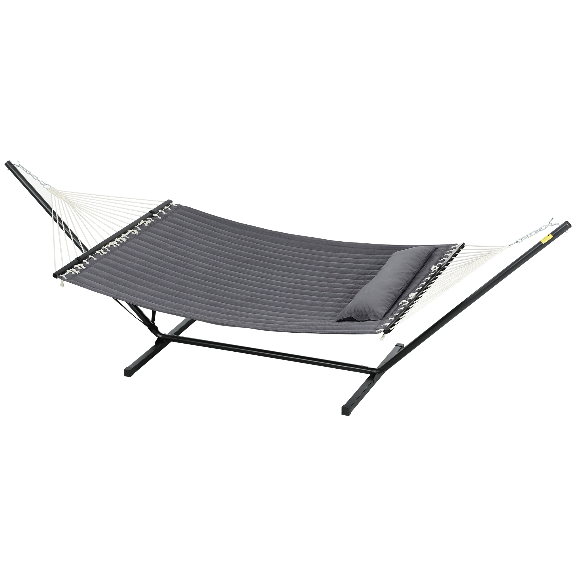 Outsunny Hängematte mit integriertem Kissen, aus Baumwolle, Polyester und Stahl, 368x93x110 cm, Dunkelgrau