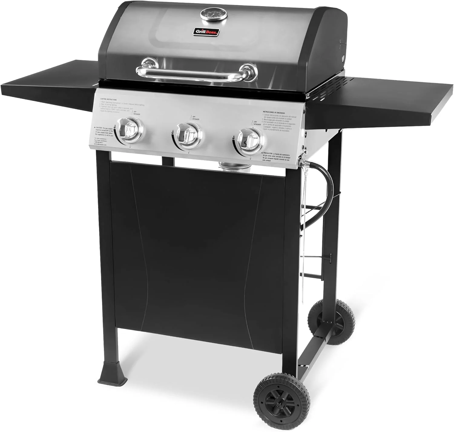 Grill Boss 4 Burner Propane Gas Grill, Portable BBQ w/Lid, Wheels & Side Shelves, Black - Grilling Accessories and Equipment for Camping, Tailgating, Outdoor Barbecue and Cooking