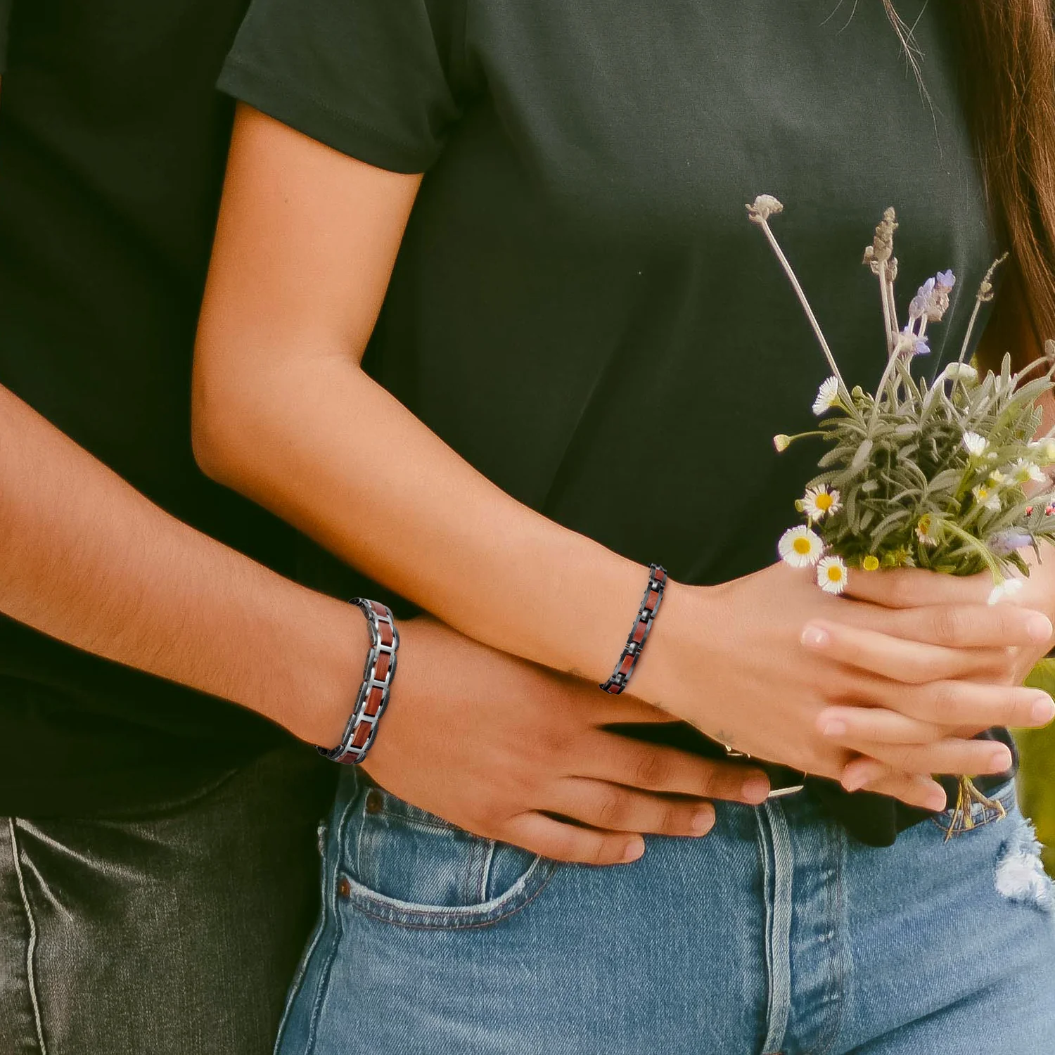 Couple High Gauss Stainless Steel Effective Magnetic Bracelets for Pain