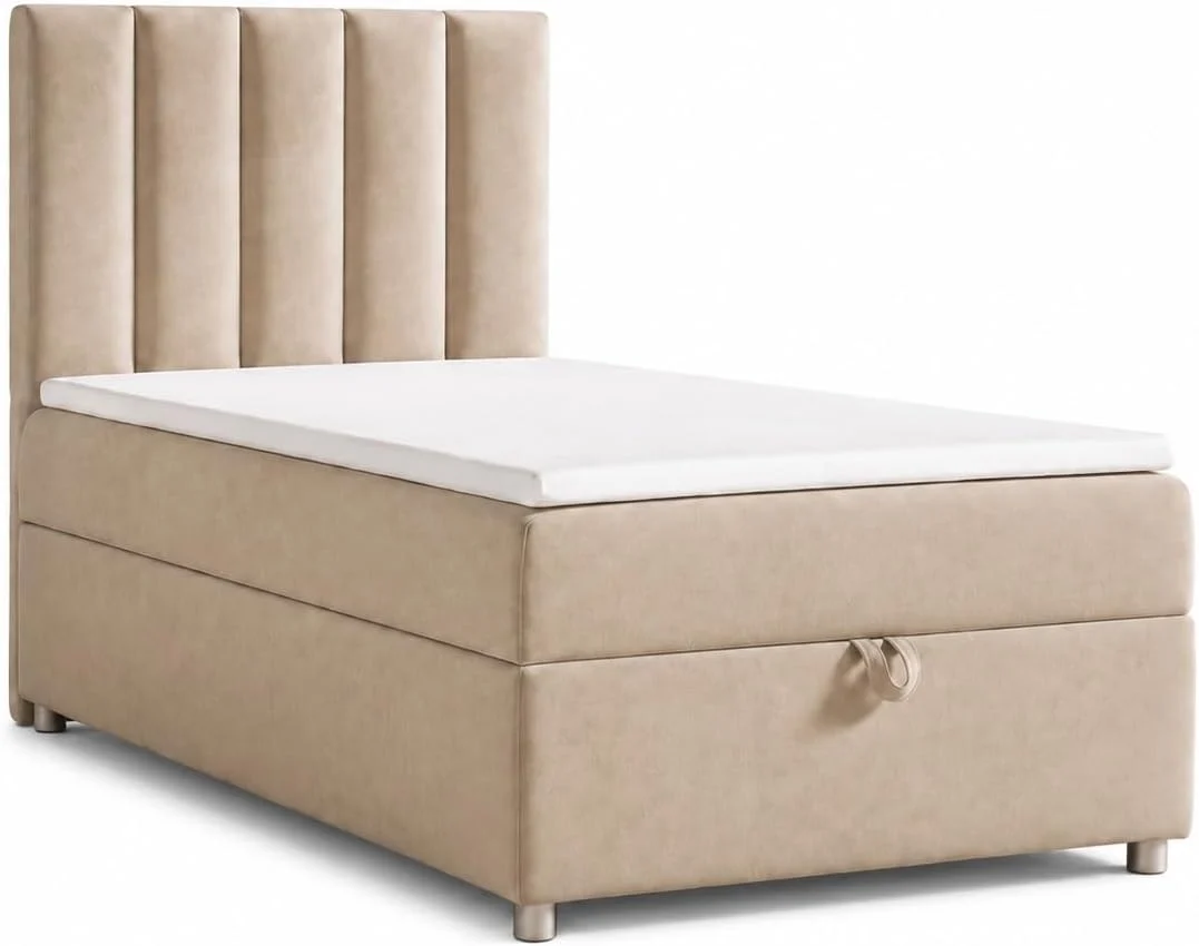 For Home Boxspringbett, Beige, Trinity K10 EinzelBett, 80x200 mit Bonell Federkernmatratze 80x200, MatratzenTopper