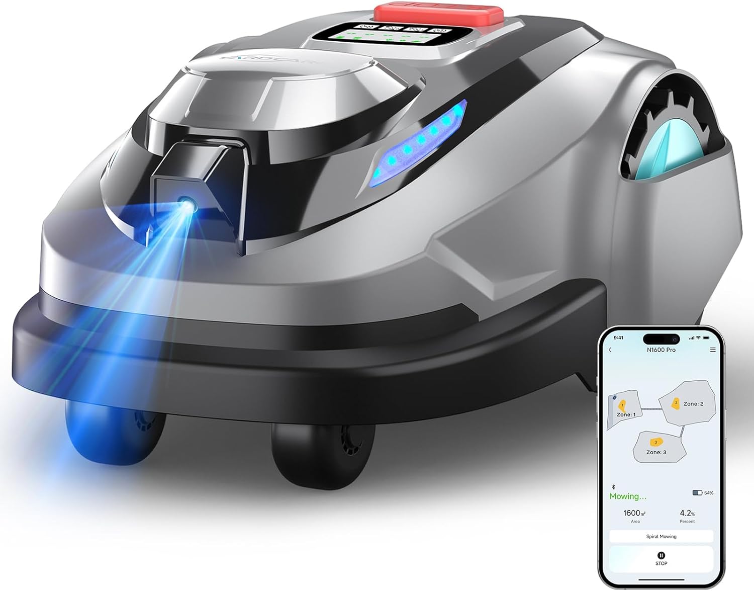 N1600PRO Robot Tagliaerba Senza Filo Perimetrale,Rasaerba robot con RTK+Vision,Fino a 1600 m²,Gestione multi-area, percorso di taglio a U,Evita Ostacoli Automaticamente
