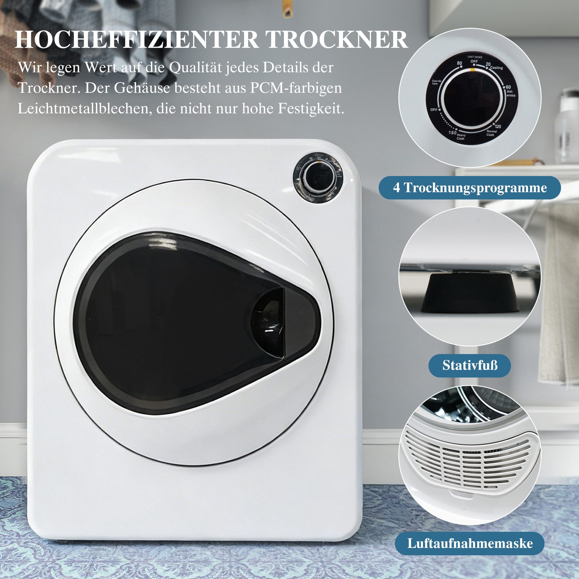 Ablufttrockner Edelstahltrommel, 4 Programme, Kühlfunktion, wand- & stapelbar GDZ40-301M