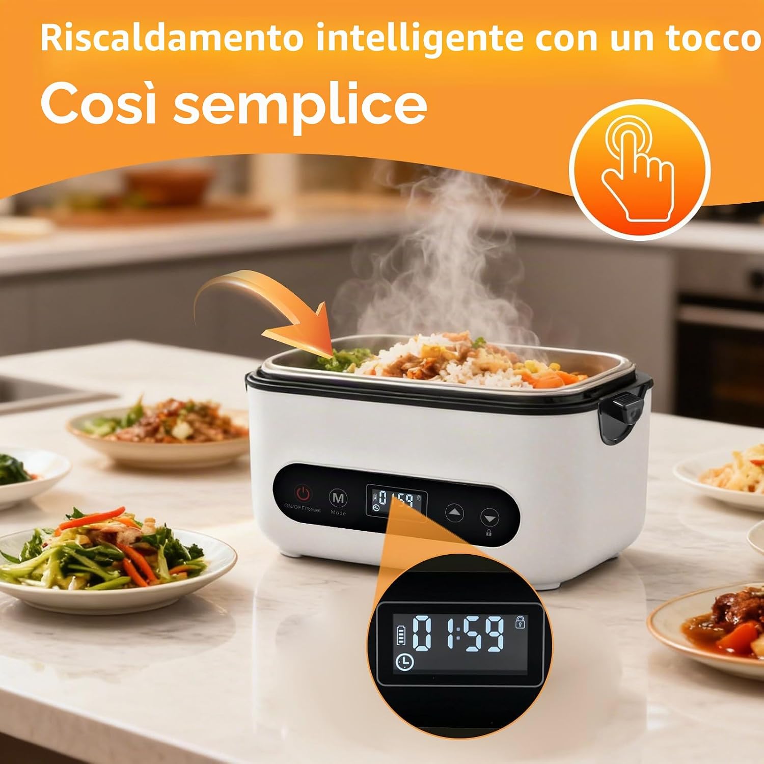 scaldavivande elettrico portatile, con scatola termica elettrica da 12000 mAh, con batteria per prenotazione e regolazione temperatura, scatola riscaldante per ufficio, auto, cucina (Bianco)