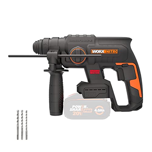WORX Nitro WX381.9   Martello pneumatico senza spazzole da 20 V, per forare, perforare a martello e scalpellare, 2 Joule, senza batteria e caricatore : Fai da te