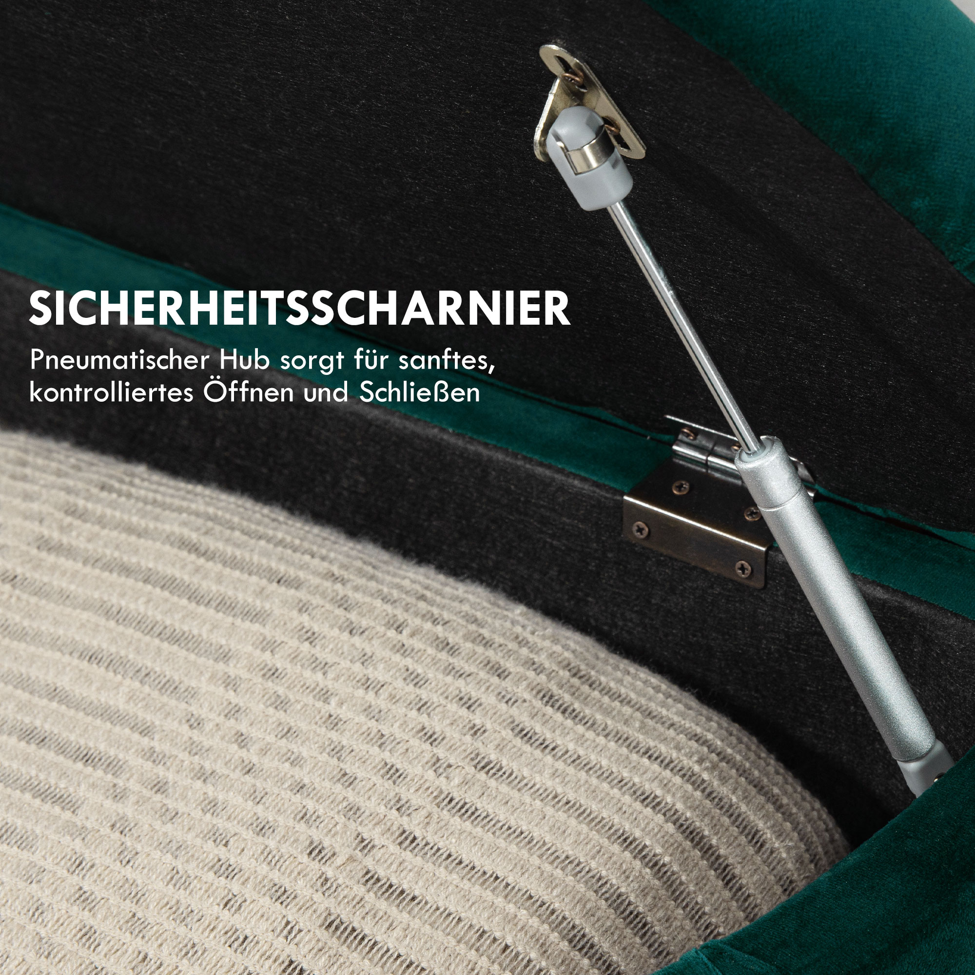 Kruk met Opbergruimte, 2-in-1 Poef, Gepolsterd, Fluwelen Bekleding, Hydraulische Dempers, 120 x 46 x 42 cm, Donkergroen