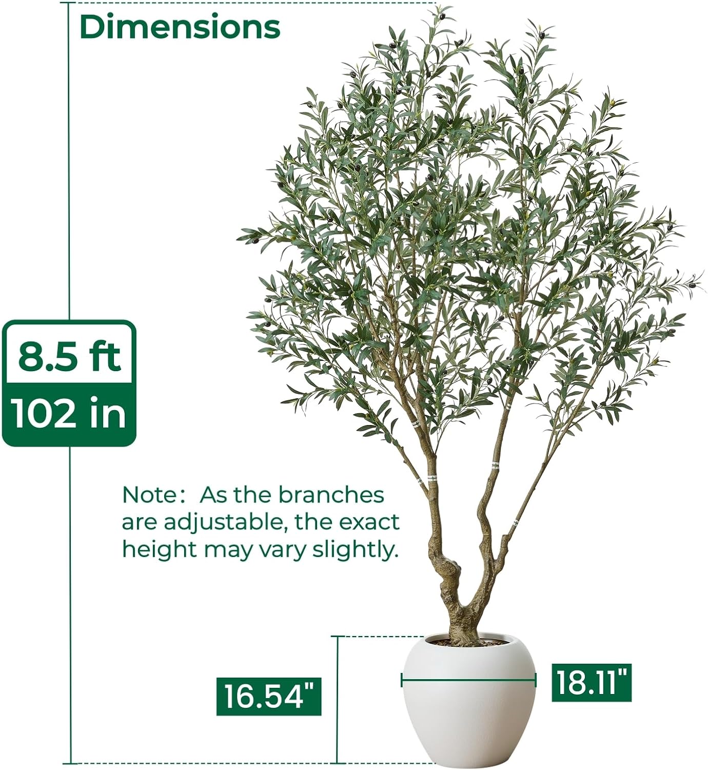 8.5FT Large Luxury Artificial Olive Tree, Extra Lush with White Planter, Stereoscopic Shape & 5 Minutes Easy Set-up, Tall Potted Olive with Thick Trunk and Lifelike Fruits for Home, Office, Restaurant