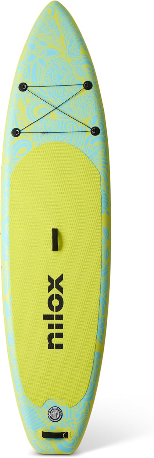 Nilox Tavola Gonfiabile per Stand Up Paddle in PVC, Completa di Accessori con Zaino, Pagaia, Pompa, Leash, 3 Pinne, Tavola da 335 x 84 x 15 cm