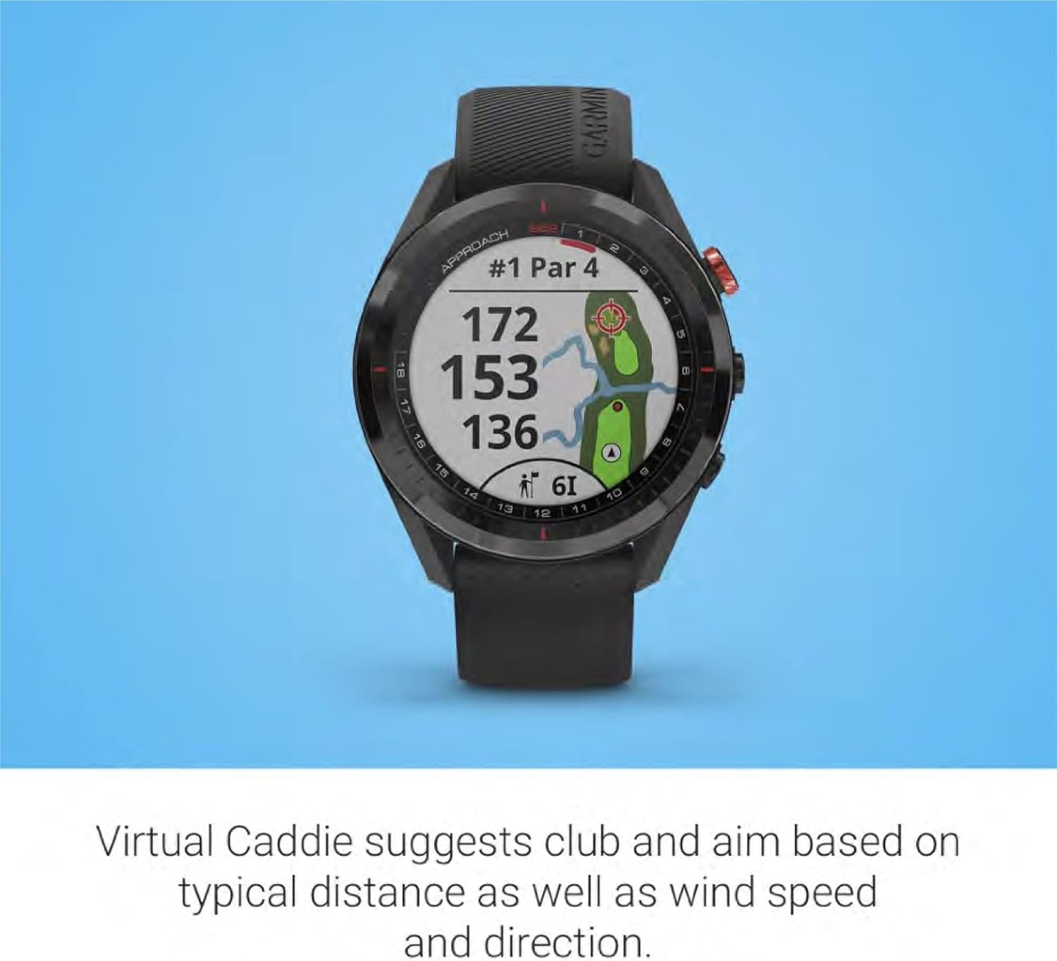 010-02200-00 Approach S62, Premium-Golf-GPS-Uhr, integrierter virtueller Caddie, Mapping und Vollfarbbildschirm, Schwarz