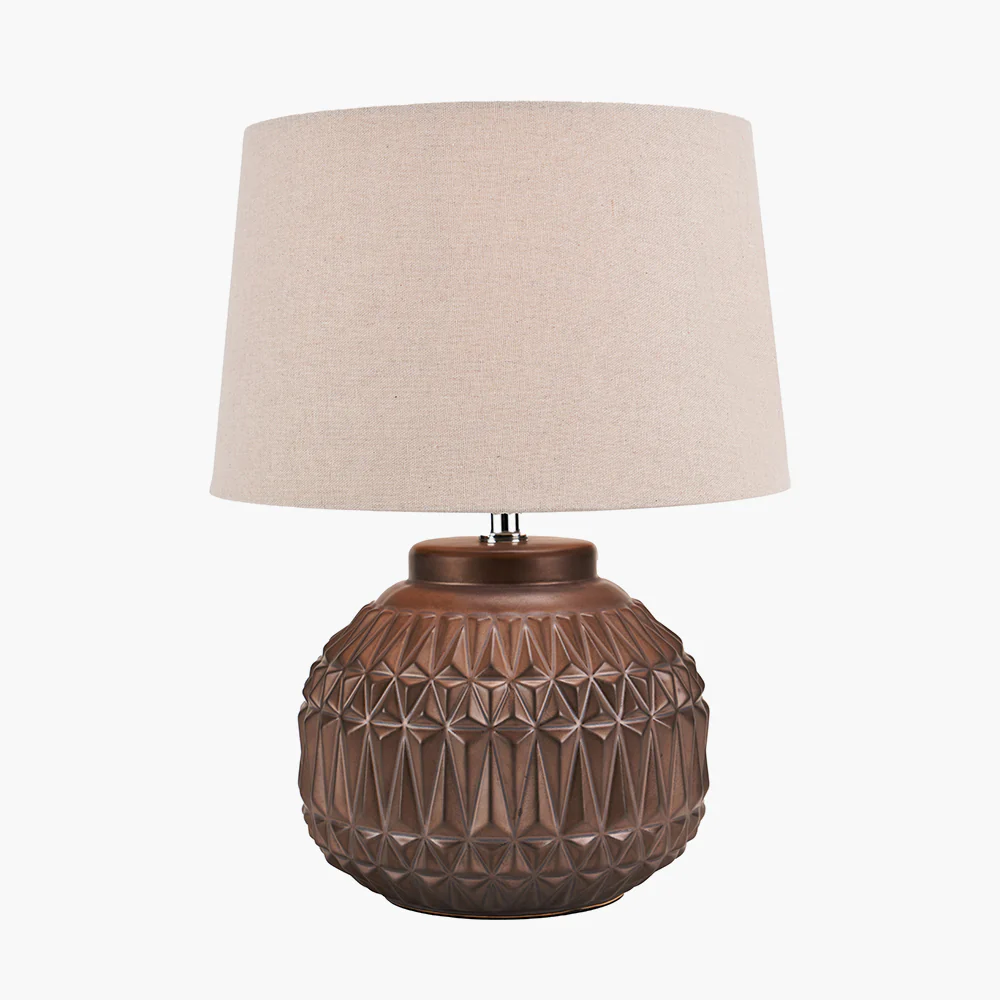 Bronze Aztec Textured Ceramic Table Lamp with Neutral Shade �C 40cm