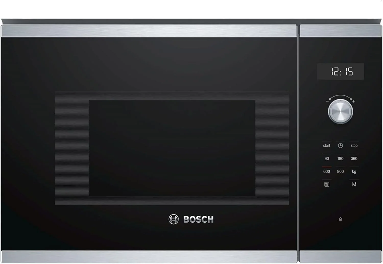 Bosch BFL524MS0 Serie 6 Einbau-Mikrowelle, 38 x 60 cm, 800 W, Drehteller 25,5cm, Türanschlag Links, AutoPilot 7 7 Automatikprogramme, LED-Touchdisplay