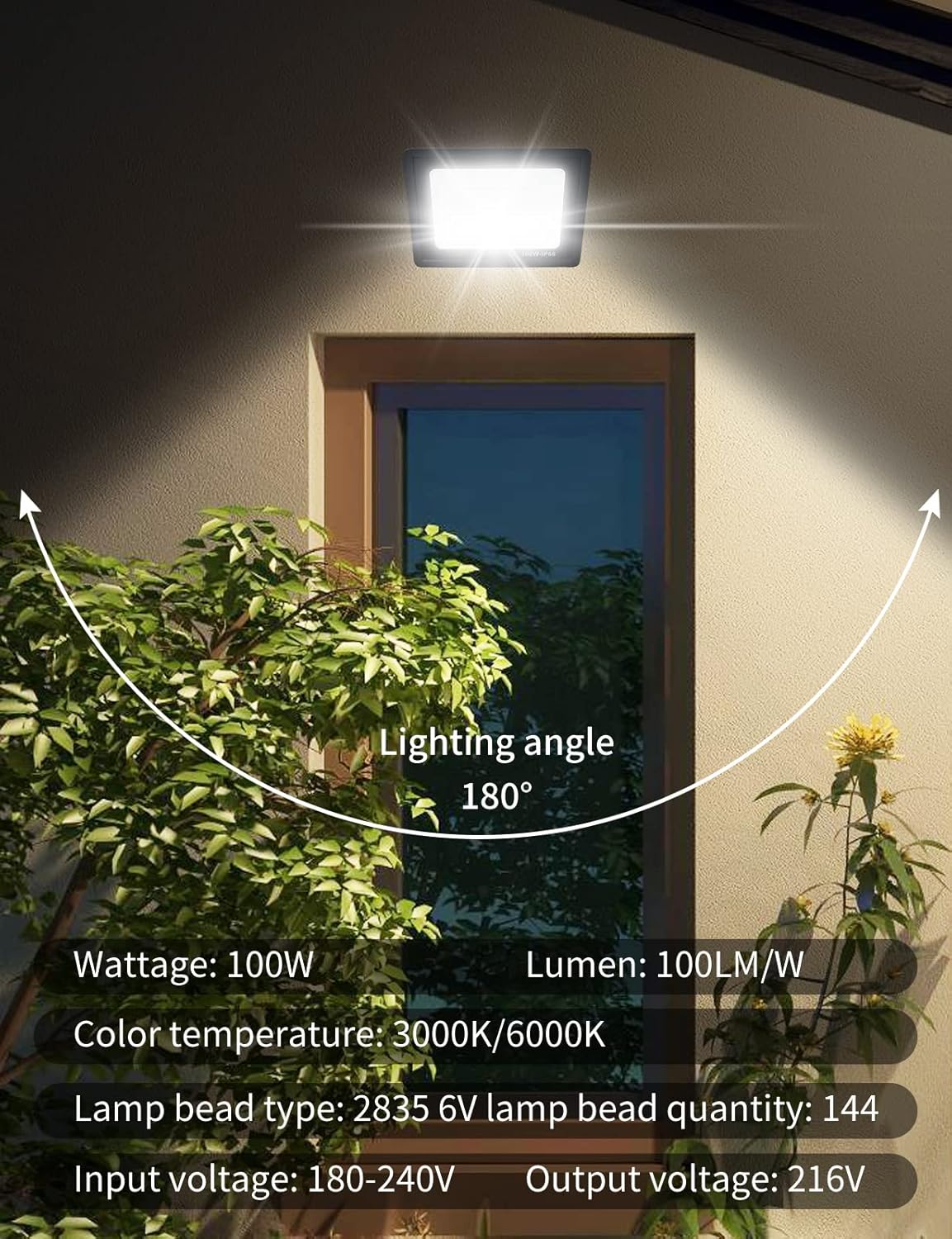 LED Strahler Außen 100W, 10000LM Superhell Scheiwerfer Flutlicht, 6000K Kaltweiß IP66 Wasserfest Außenstrahler für Hinterhof, Auffahrt, Türen, Garage, Flur, Garten