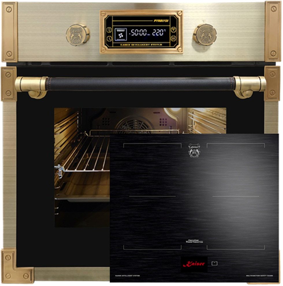 Backofen-Set Herd Set Autark Retro Pyrolyse Einbau Backofen 73L Anthrazitfarbiges Glas 60 cm+Einbau Induktionskochfeld 60 cm EH 6427 AD+KCT 6140 FI