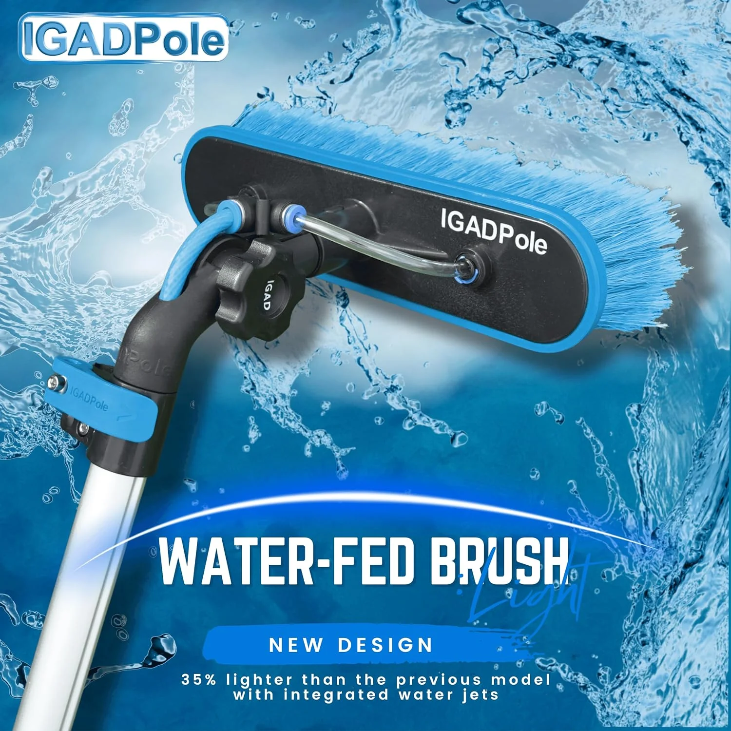 24-foot pole-type cleaning kit: water-driven brush, spider web cleaner, 10-inch scraper and soap box, with 5 to 24 feet (7 meters) of extendable pole.
