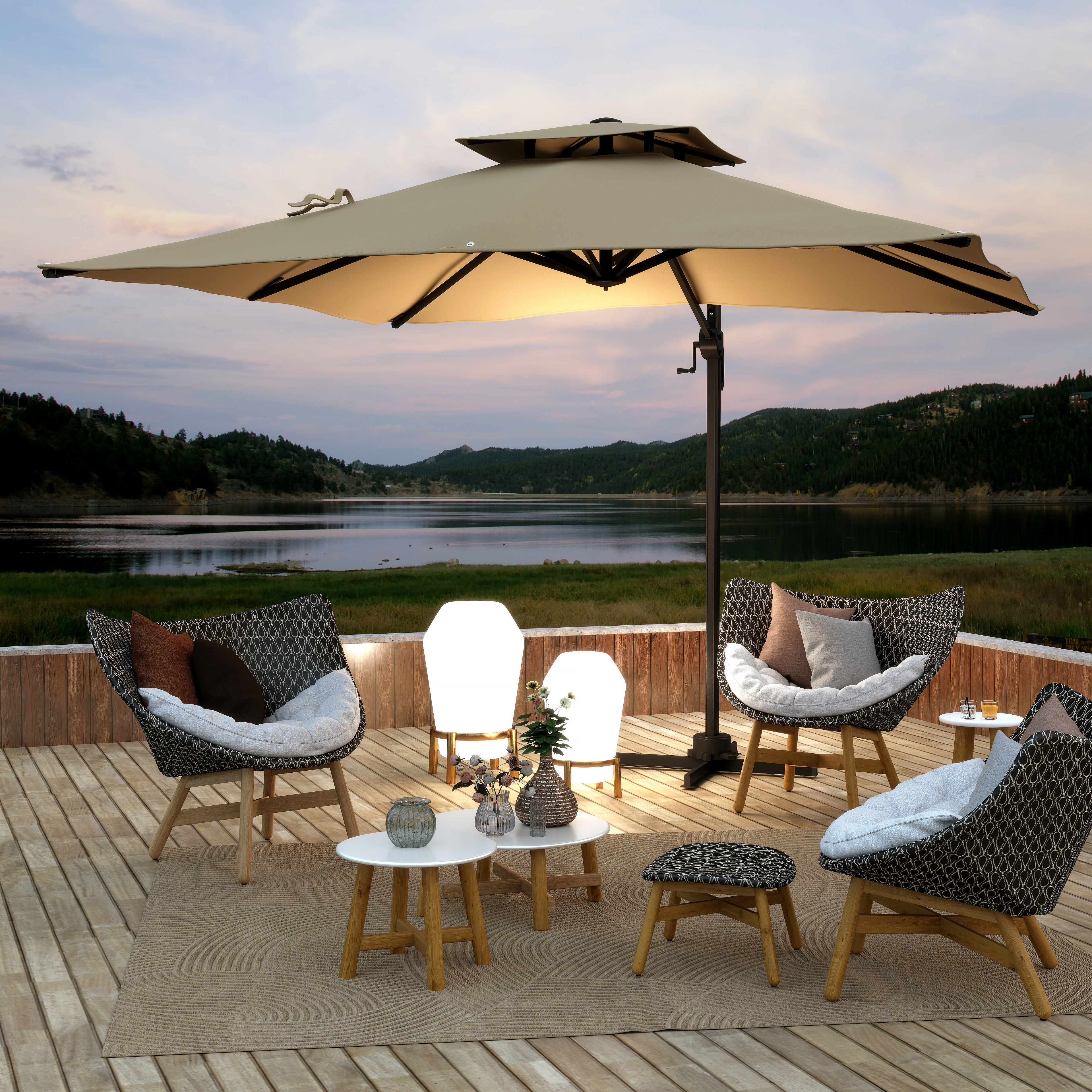 Zweefparasol 2.94x2.94, Aluminium, Khaki